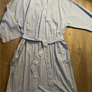 Nordstrom LONG Light Blue Checkered Cotton Robe